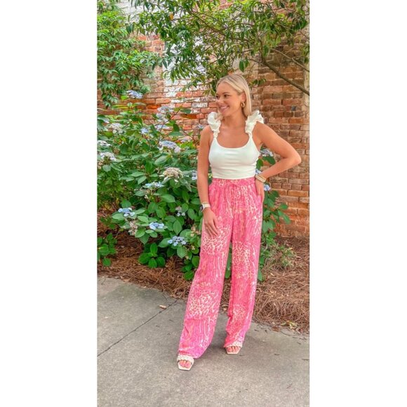 Flora Bea NYC Pants - Flora Bea NYC NWT Pink Cheetah Wide leg  Eleney Pants XS